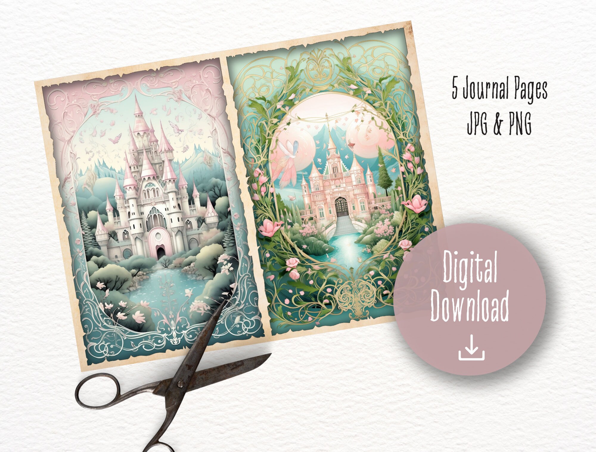 Pastel Fairy Tale Junk Journal Pages, Fantasy Junk Journal Kit ...