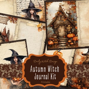 Autumn Witch Junk Journal Kit, Autumn, Digital Download, Halloween Printable Pages, Ephemera, ATC Cards, Witchy Scrapbook, Digital Paper