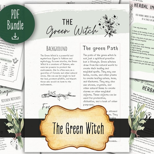 Green Witch PDF Bundle, Grimoire Pages, Herbal Magic, Plant Magick, BOS Pages, Witch Printables, Book of Shadows, Wicca, Witchcraft Download