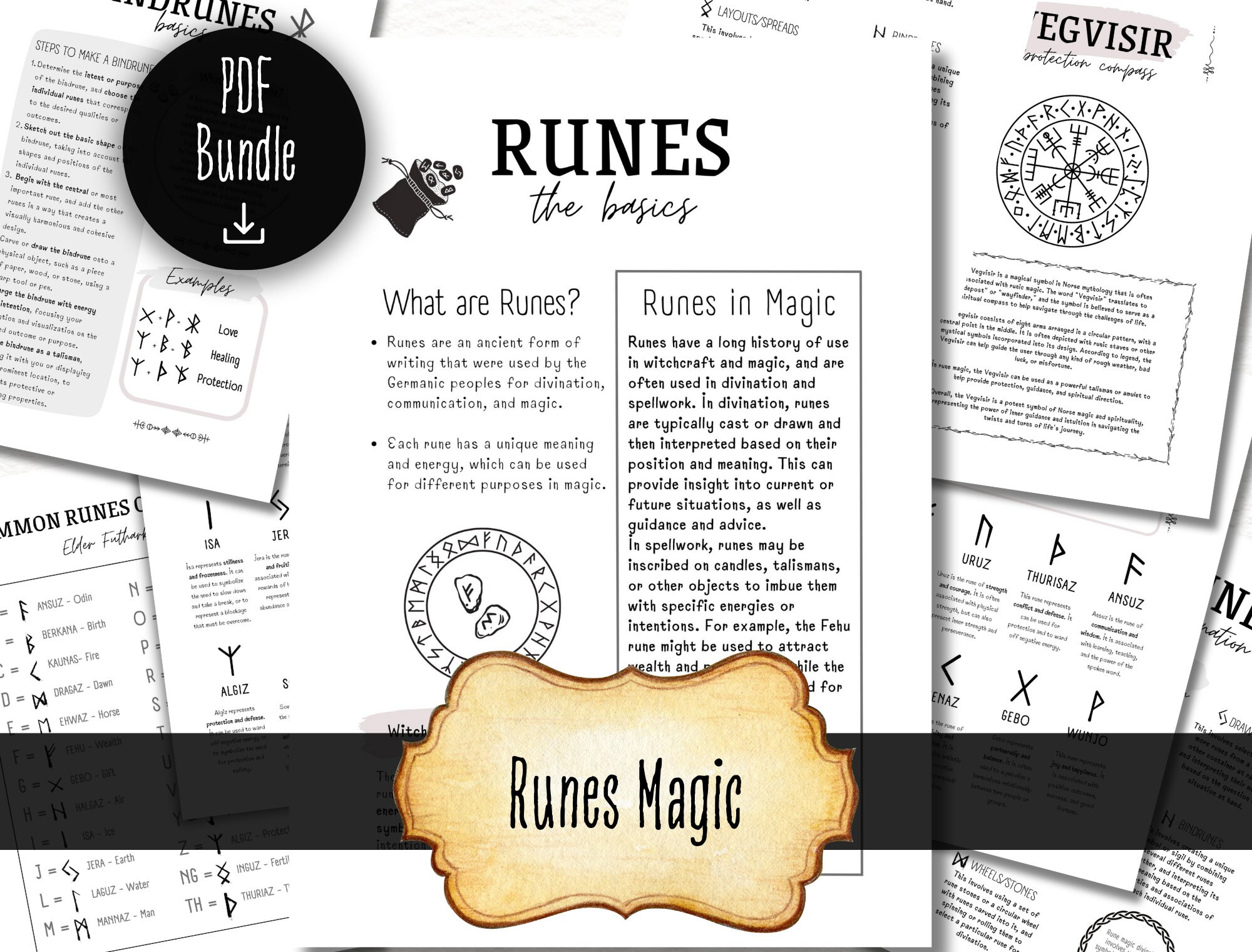 Runes and Rune Stones Cheat Sheet, Printable Grimoire Pages 