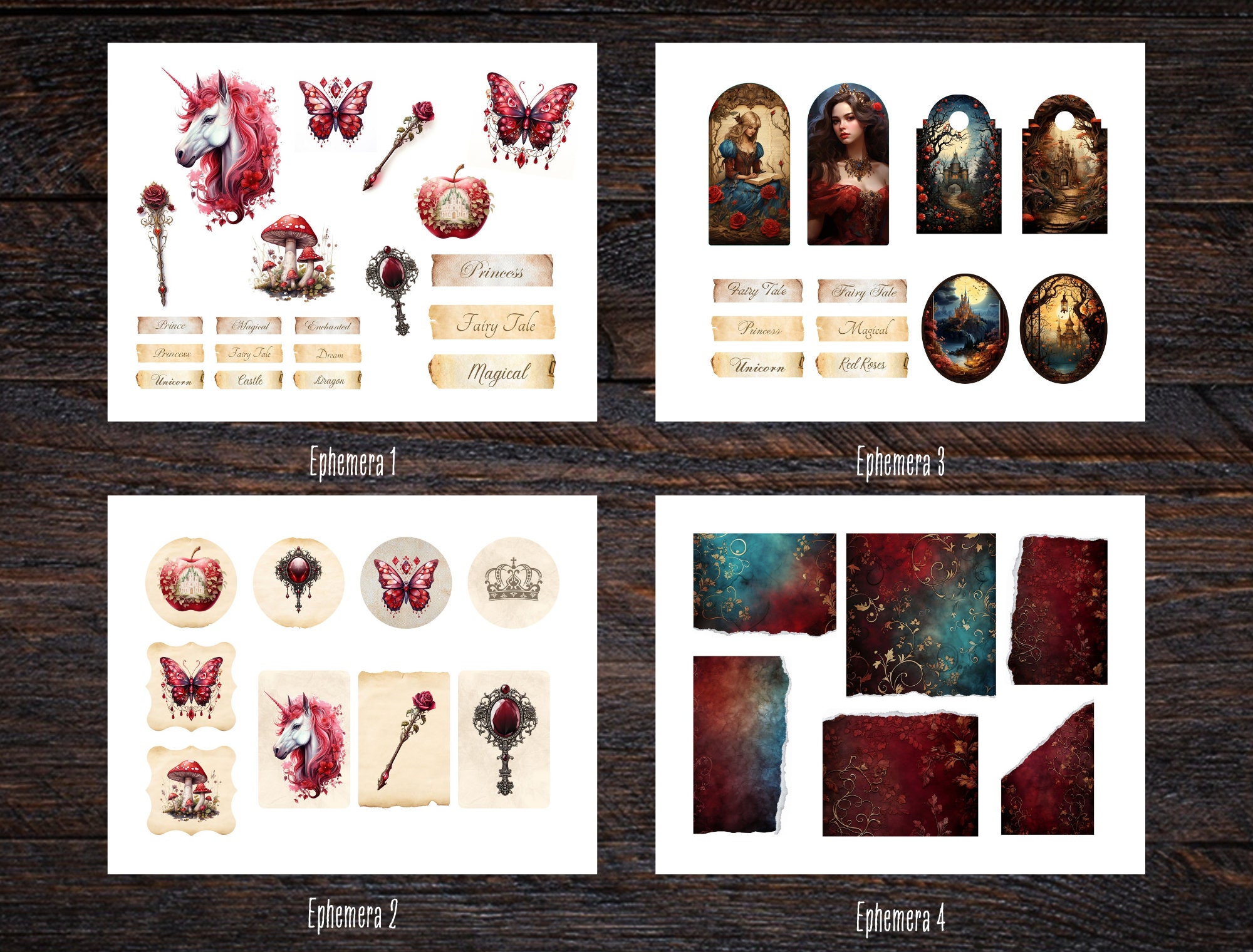 Red Fairy Tale Junk Journal Kit, Digital Download, Printable Pages ...