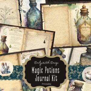Magic Potions Junk Journal Kit, Alchemy, Potions, Digital Download, Apothecary Printable Pages, Ephemera, Witchy Scrapbook, Digital Paper