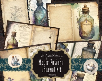 Magic Potions Junk Journal Kit, Alchemy, Potions, Digital Download, Apothecary Printable Pages, Ephemera, Witchy Scrapbook, Digital Paper