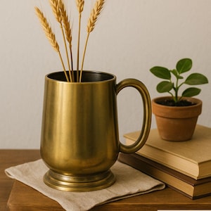 Vintage Brass Beer Stein – Heavy Metal Tankard with Handle, Made in India Barware Mug