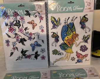 Lote de pegatinas de pared para decoración de habitaciones: mariposa, flor, hada, alfabeto, 7 paquetes nuevos