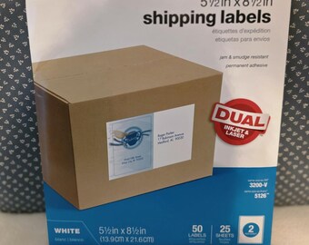 Etiquetas Office Depot de media hoja, 5.5 x 8.5 pulgadas, papel adhesivo, 20 hojas, suministros para manualidades.