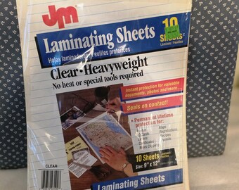 Láminas de laminación transparentes JM de 9x12 pulgadas, resistentes y autoadhesivas. Quedan 9 láminas.