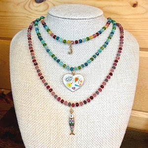 Personalized Gemstone Necklace:  Candy Bead, Letter Initial, Natural Jade, Custom Colors, Rainbow pride