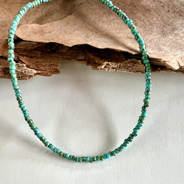 Dainty Turquoise Picasso Seed Bead Choker Necklace