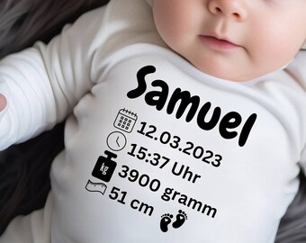 DE - personalisierter Babybody, Daten Baby Geburt Body, Geschenk zur Babyparty, Geburtsdaten Geschenk, Hallo Baby