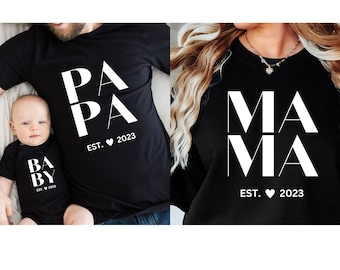 DE - personalisiertes Familienoutfit Shirts Sweater Partnerlook Mama Tochter Outfit Set Babybody bedruckt Vater Sohn Outfit