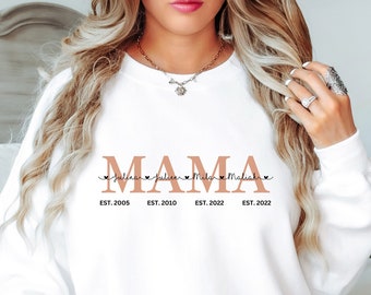 Personalized MAMA Hoodie | MOM Sweater with child's name and year of birth | Gift for birth, expectant mothers, baby shower, Mother's Day