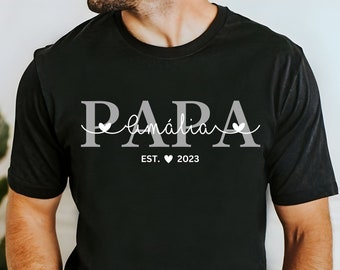 Personalized PAPA T-shirt | DAD T-shirt with year of birth and name | Gift birth, expectant fathers, baby shower, Father's Day, gift dad