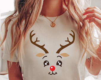 Christmas Shirt, Reindeer Christmas Shirt, Reindeer Face Shirt, Reindeer Shirt for Woman, Christmas Shirt for Mama, Christmas Look