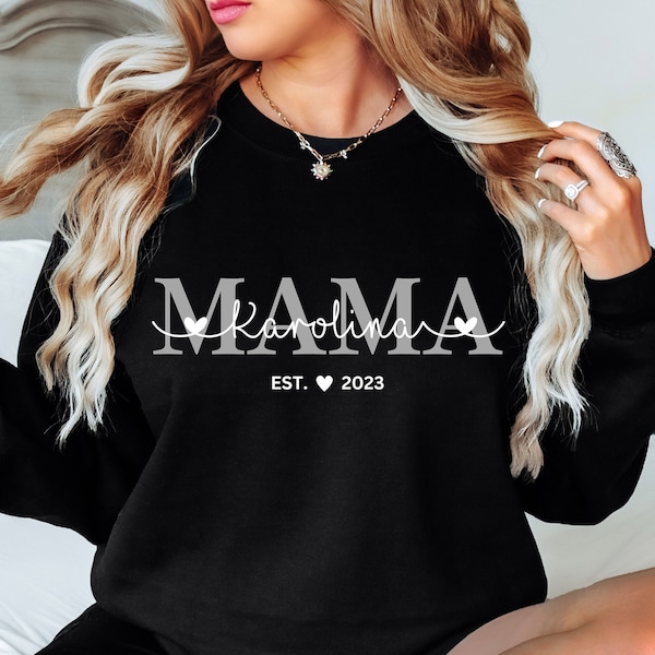 Personalisierter MAMA Hoodie | MOM Sweater mit Kindernamen Geburtsjahr | Geschenk Geburt, werdende Mütter, Babyparty, Muttertag