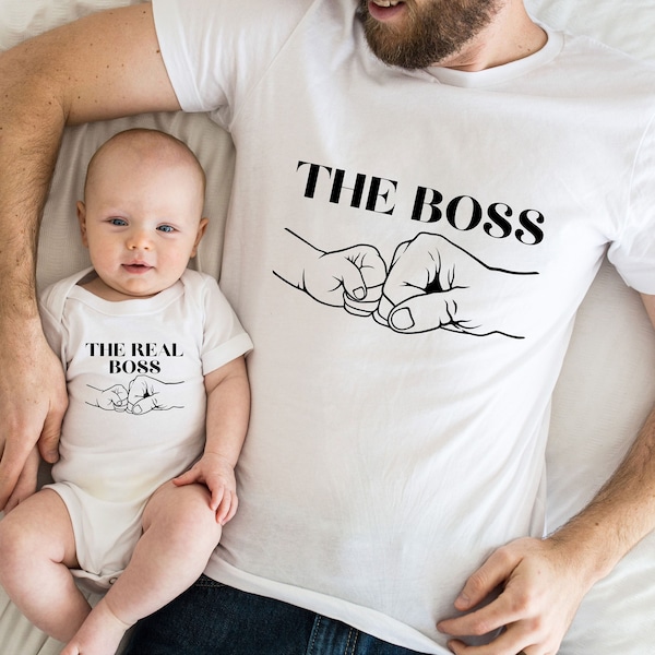 DE - Boss Real Boss Vater Sohn Partnerlook Babybody bedruckt personalisiert Vater Sohn Geschenk Vatertag personalisiertes Vater Sohn Outfit