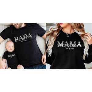 Personalized family outfit with name and year of birth, partner look mom daughter outfit set baby body printed father son outfit image 2