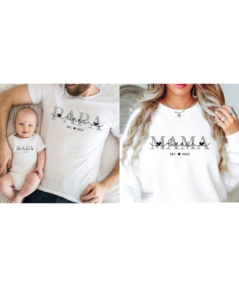 Personalized family outfit with name and year of birth, partner look mom daughter outfit set baby body printed father son outfit image 3