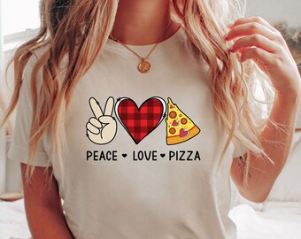 Peace Love Pizza T-Shirt Pizza Slice Tee Pocket Tee Food T-shirt food Shirts Tee pizza lover Shirt Party Shirt Cute gift for her Pizzalover
