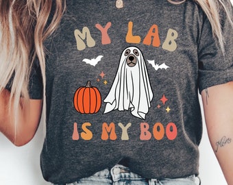 Retro Halloween Labrador Mom T-Shirt: Ghost Dog Tee