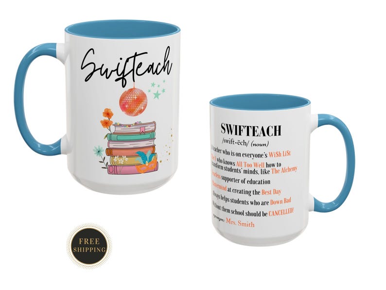 Swifteach Teacher Mug, Floral Music Album Mug, Gift For Teacher, Gift for New Teacher, Teacher Era. Swiftea Mug, Swif Gift, Custom Mug Bild 6