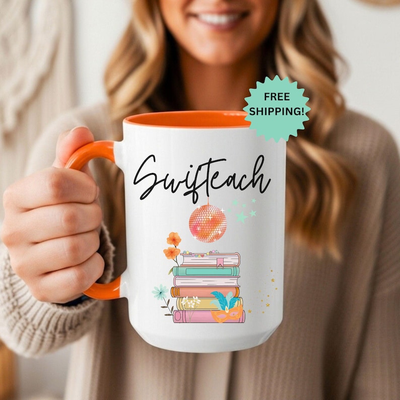Swifteach Teacher Mug, Floral Music Album Mug, Gift For Teacher, Gift for New Teacher, Teacher Era. Swiftea Mug, Swif Gift, Custom Mug Bild 12
