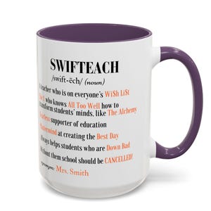 Swifteach Teacher Mug, Floral Music Album Mug, Gift For Teacher, Gift for New Teacher, Teacher Era. Swiftea Mug, Swif Gift, Custom Mug Bild 10