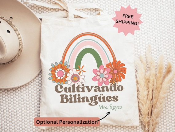 Personalized Bilingual Teacher Tote Bag: Retro Floral Maestra Gift