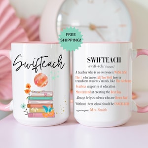 Swifteach Teacher Mug, Floral Music Album Mug, Gift For Teacher, Gift for New Teacher, Teacher Era. Swiftea Mug, Swif Gift, Custom Mug Bild 2