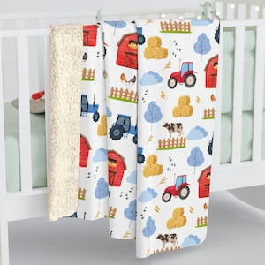 Tractor Sherpa Fleece Blanket, Farm Blanket, Baby Blanket, Toddler/Kids Blanket, Tractor Blanket
