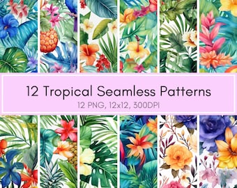 Tropical Digital Paper, Seamless Pattern, Tropial Prints, Summer Digital Paper, Scrapbook, Watercolor, Instand Download, Commercial Use