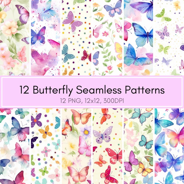 Butterfly Digital Paper, Seamless Pattern, Butterfly Prints, Summer Digital Paper, Scrapbook, Watercolor, Instand Download, Commercial Use