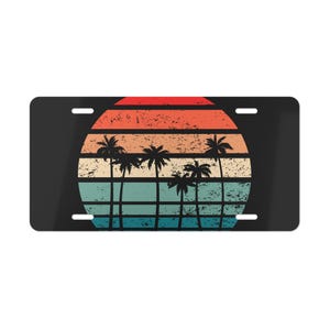 Palm Tree Retro Sunset Vanity Plate, License Plate, Custom Front Plate, Personalized Car Tag, Tropical Sunset Plate, Car Accessory