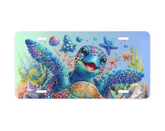 Colorful Sea Turtle Vanity Plate, Car Decor, Personalized License Plate, Ocean Lover Gift, Beach House Decoration, Unique Auto Accessory