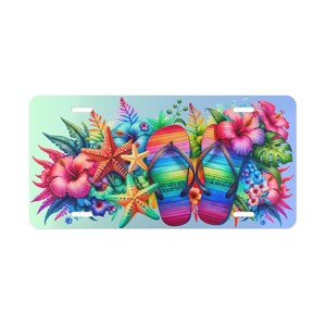 Tropical Flip Flop Vanity Plate, Summer Decor, Custom License Plate, Beach-Themed Gift, Car Accessory