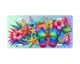 Tropical Flip Flop Vanity Plate, Summer Decor, Custom License Plate, Beach-Themed Gift, Car Accessory