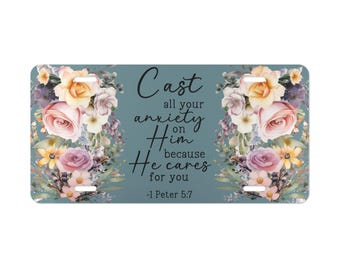 Plaque d'immatriculation florale, plaque de vanité inspirante, décoration de voiture, cadeau pour elle, art biblique, accessoire de voiture chrétien, cadeau confessionnel