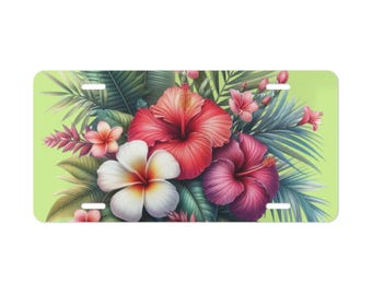 Floral Vanity Plate - Custom Car Tag, Hawaiian Decor, Personalized Auto Accessories, Unique Gift for Her, Beach Lover's License Plate