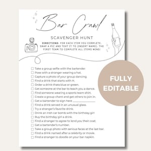 Bar Scavenger Hunt | 21st Birthday Pub Crawl Games for Adult Groups