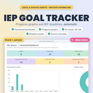 IEP Goal Tracker Spreadsheet, Progress Monitoring for Special Education, Excel and Google Sheets