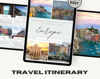 Trip Itinerary Template | Editable and Customizable Digital Europe Travel Plan