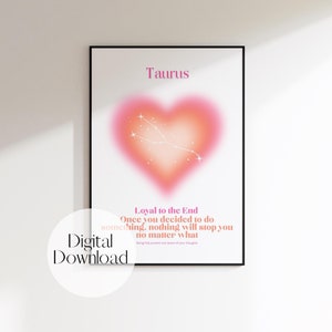 Taurus Zodiac Print, Zodiac Wall Art, Astrology Print, Dorm Room Decor, Wall Art For Her, Girl Room Decor, Pink Print