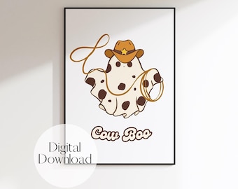 Vintage Cowboy Ghost Art Print: Funny Western Illustration (Digital Download)