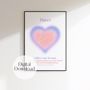 Pisces Zodiac Print, Zodiac Wall Art, Astrology Print, Dorm Room Decor, Wall Art For Her, Girl Room Decor, Pink Print