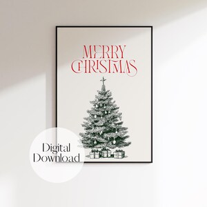 Merry Christmas Print, Christmas Tree Print, Christmas Wall Art, Christmas Art, Modern Style Print, Trendy Wall Art