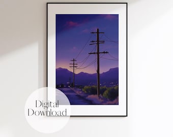 Retro California Desert Street Print: Vintage Wall Art (Digital Download)