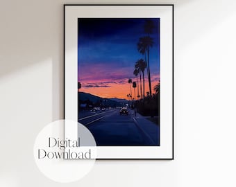 Retro California Sunset Street Print: Vintage Wall Art (Digital Download)