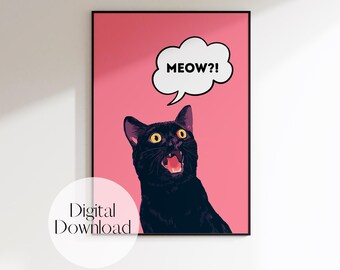 Quirky Black Cat Print: Minimalist Funny Wall Art (Digital Download)