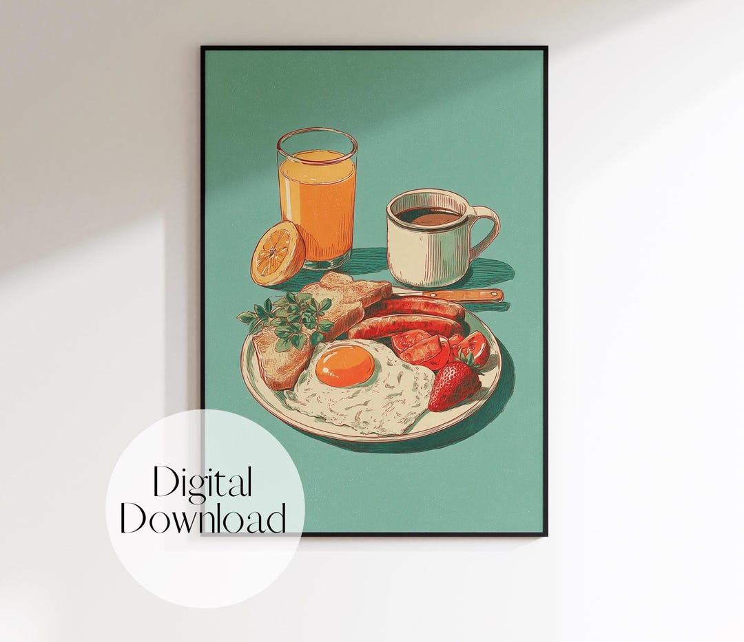 Breakfast Print Retro Breakfast Print, Vintage Food Illustration, Minimalist ...