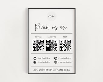 Review Us Sign, Ask For a Review QR Code Sign, Small Business Social Media Sign, Instagram Facebook Leave Us A Review Sign, Canva Template